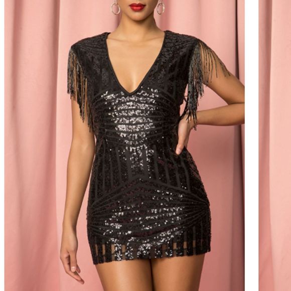 superdown Dresses & Skirts - superdown Carly Beaded Fringe Flapper Mini Dress